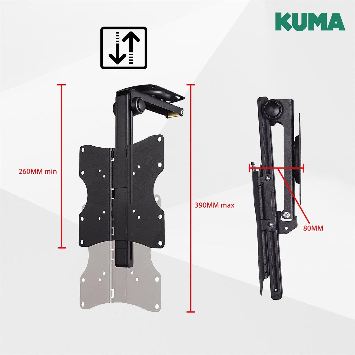 KUMA TV Wall Bracket - Tilt Swivel Folding VESA Mount for Curve and Flat Screen Television - Flip Down 17" 19" 22" 24" 26" 29" 32" 37" LCD LED Monitor - Ceiling or Under Cabinet - Slim & Universal