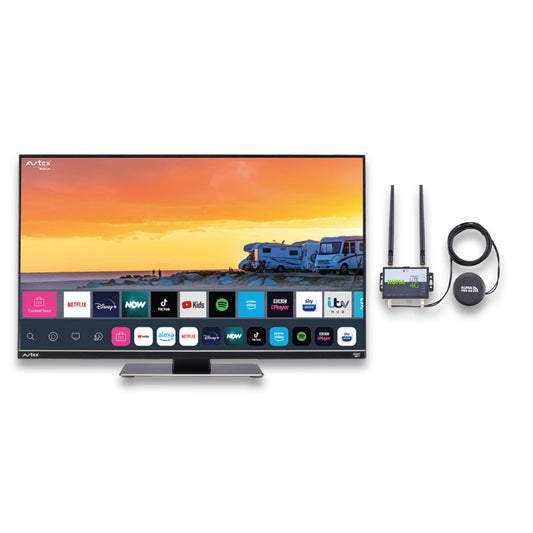 AVTEX W215TS 21.5" Smart TV & KUMA CONNECT PRO Kit - 12v 21.5 inch Super Slim LED Wifi Bluetooth Full HD Television & SIM Unlocked 4G Router & Outdoor Antenna Booster with Netflix Amazon Prime YouTube