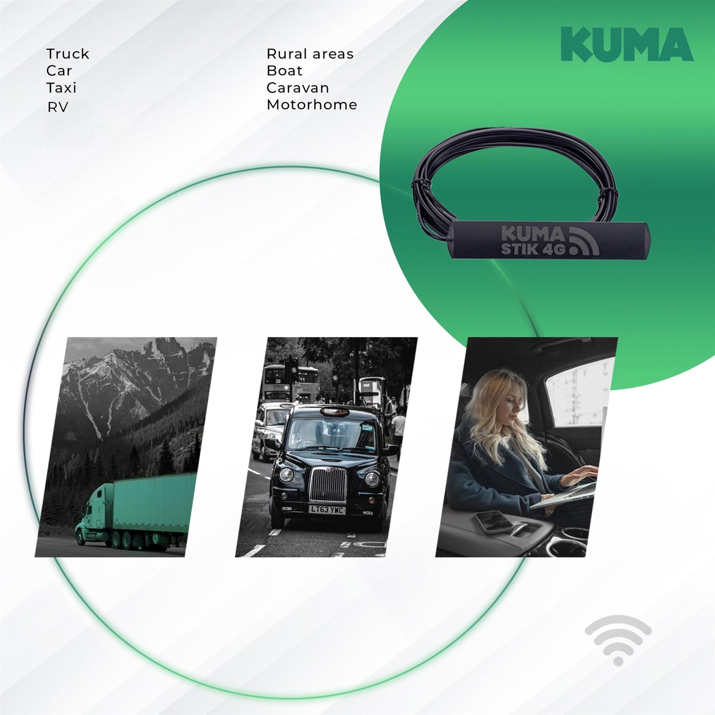 KUMA CONNECT STIK - SIM Unlocked LiTE 4G Router with Indoor STIK Antenna - Turn 4G LTE Signal into Wifi Internet Hotspot for House Garden Office Caravan Motorhome Boat - Wireless Device Booster Kit