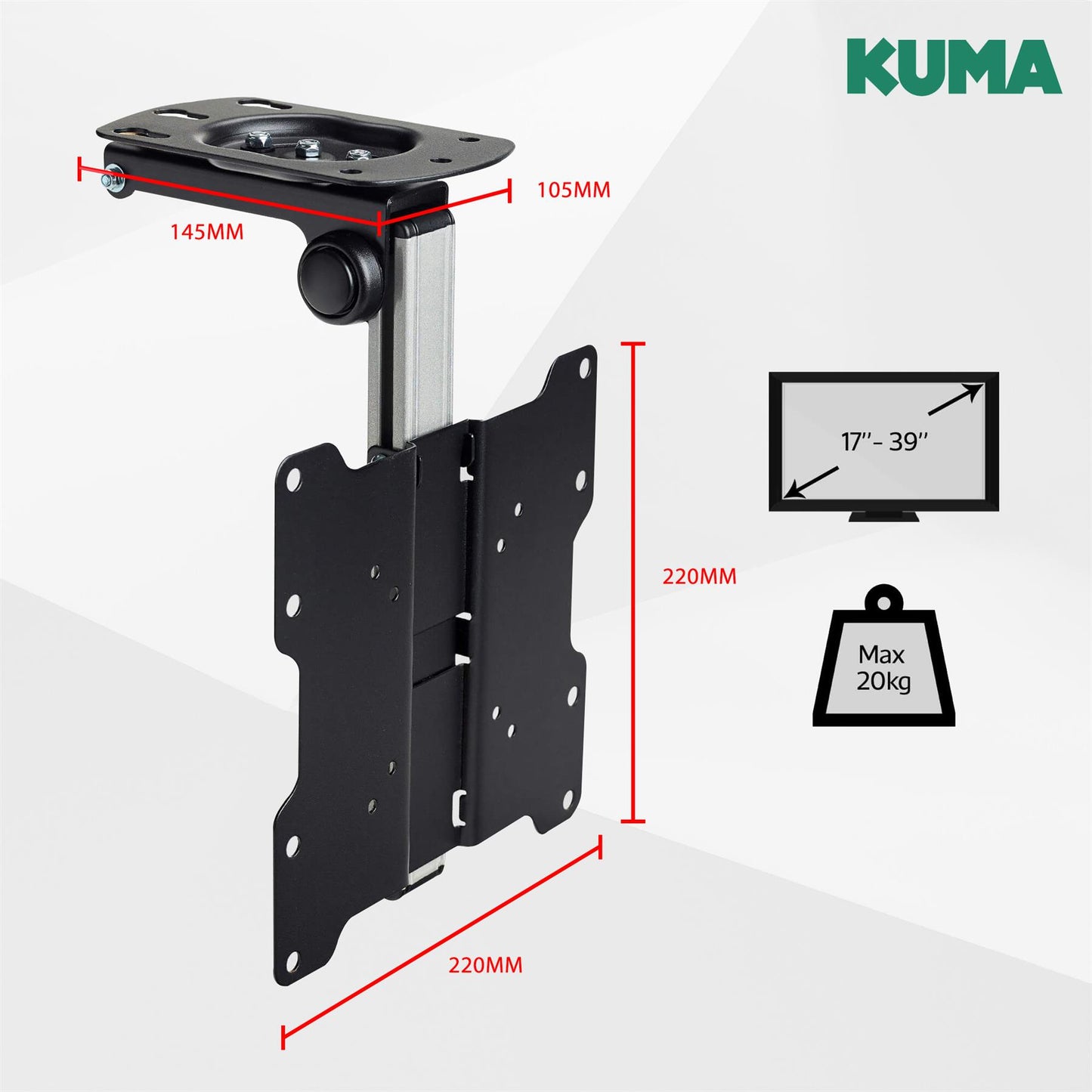 KUMA TV Wall Bracket - Tilt Swivel Folding VESA Mount for Curve and Flat Screen Television - Flip Down 17" 19" 22" 24" 26" 29" 32" 37" LCD LED Monitor - Ceiling or Under Cabinet - Slim & Universal