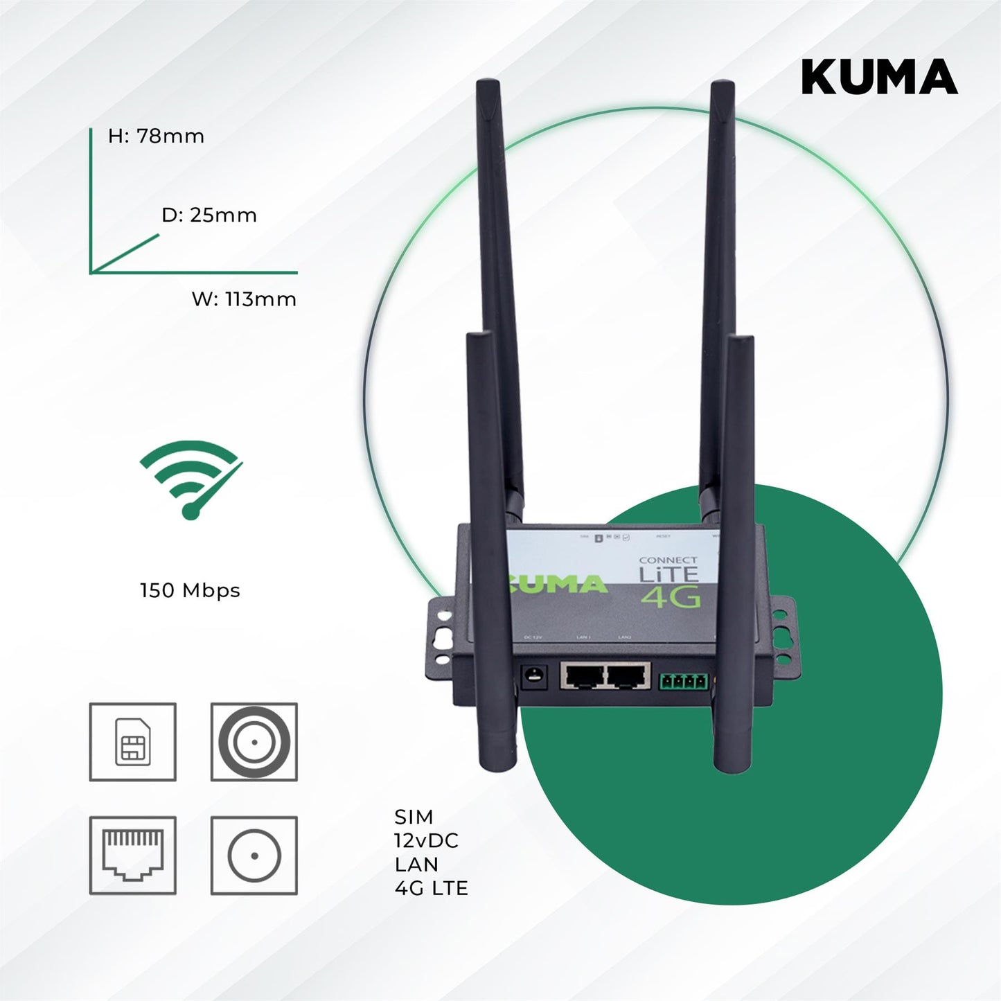 KUMA CONNECT LiTE Mobile Unlocked SIM 4G Router Wifi Booster Kit - Hotspot Wi-fi High Power LTE Signal Antenna for House Garden Office Caravan Motorhome Boat - Portable Internet Wireless Wi Fi Device