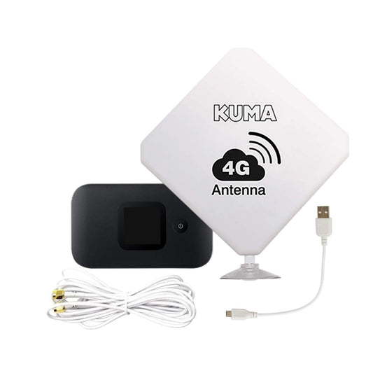 KUMA 4G Wifi Booster Router Kit - 300Mbps Hotspot Pocket Wi-Fi Unlocked SIM & High Power LTE Signal Internet Antenna for Caravan Motorhome Boat Garden Office - Use as Wireless Modem when Wi Fi Enabled